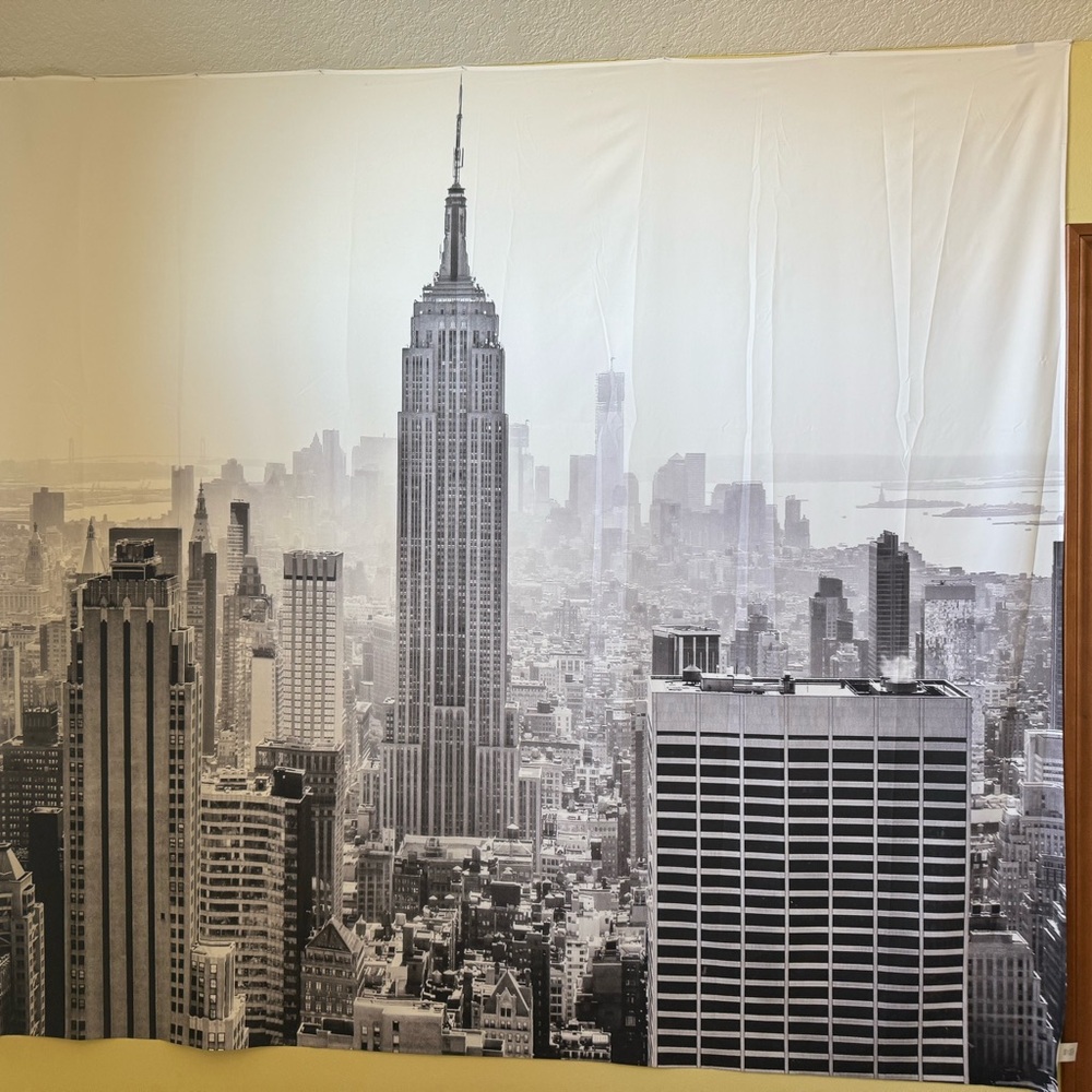 Black and White New York Cityscape Wall Tapestry Large